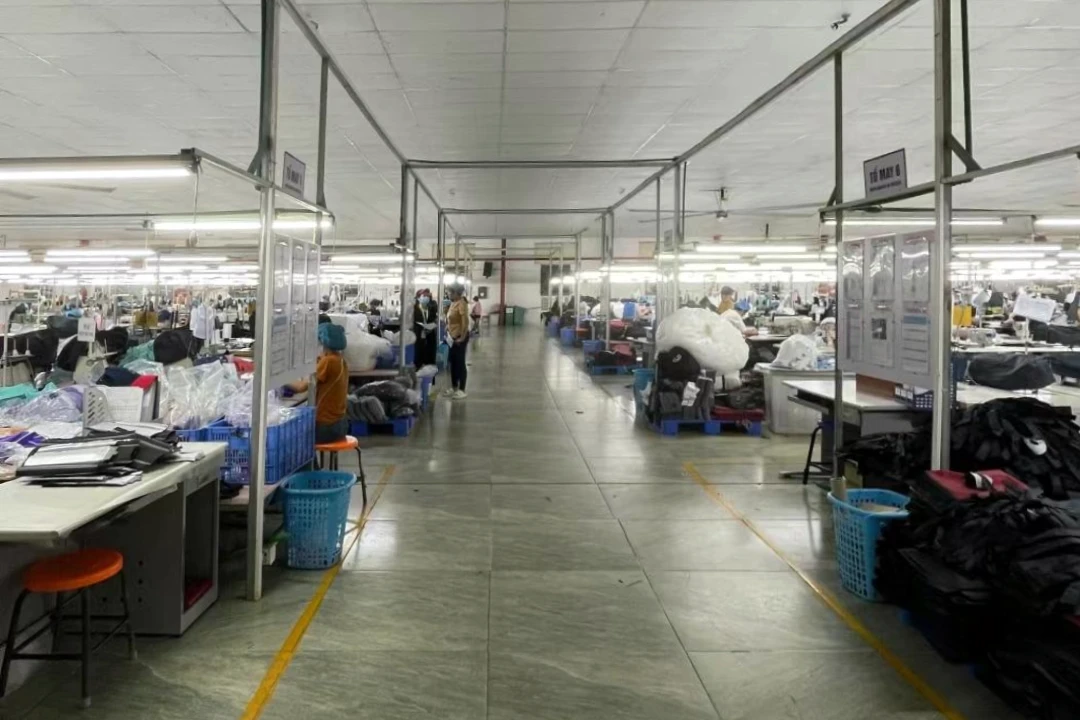 A scene inside a Vietnamese handbag manufacturing facility