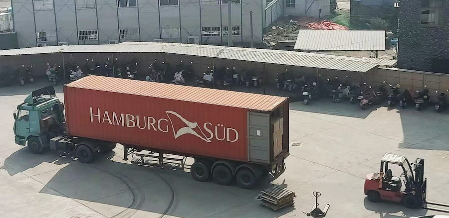 A container truck is loaded and ready for shipment
