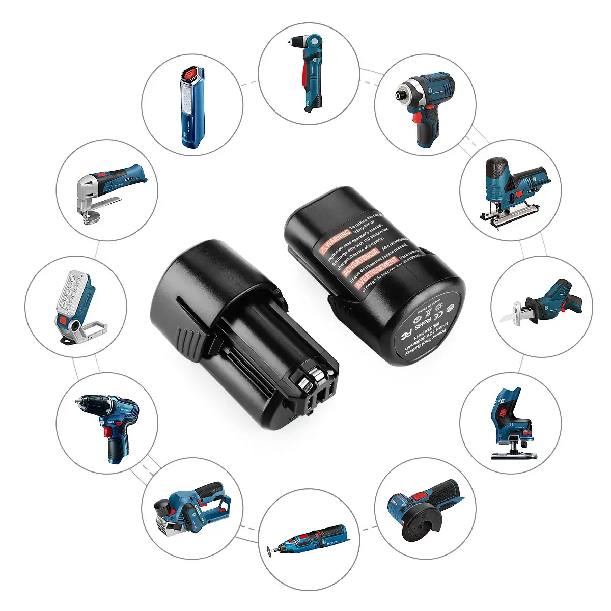 BOS-12V-LI Battery For Bosch GSR 10.8-2-Li, GDR Power Tools