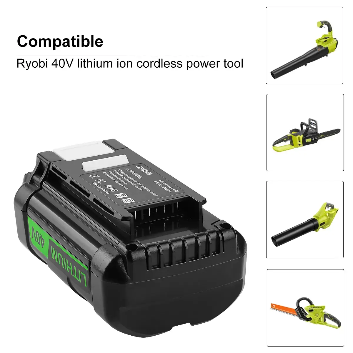 40 Volt 6.0ah Lithium Lon Battery For Ryobi Tools Op4050 Op4060a 40 Volt 6.0ah Lithium Lon Battery For Ryobi Tools Op4050 Op4060a
