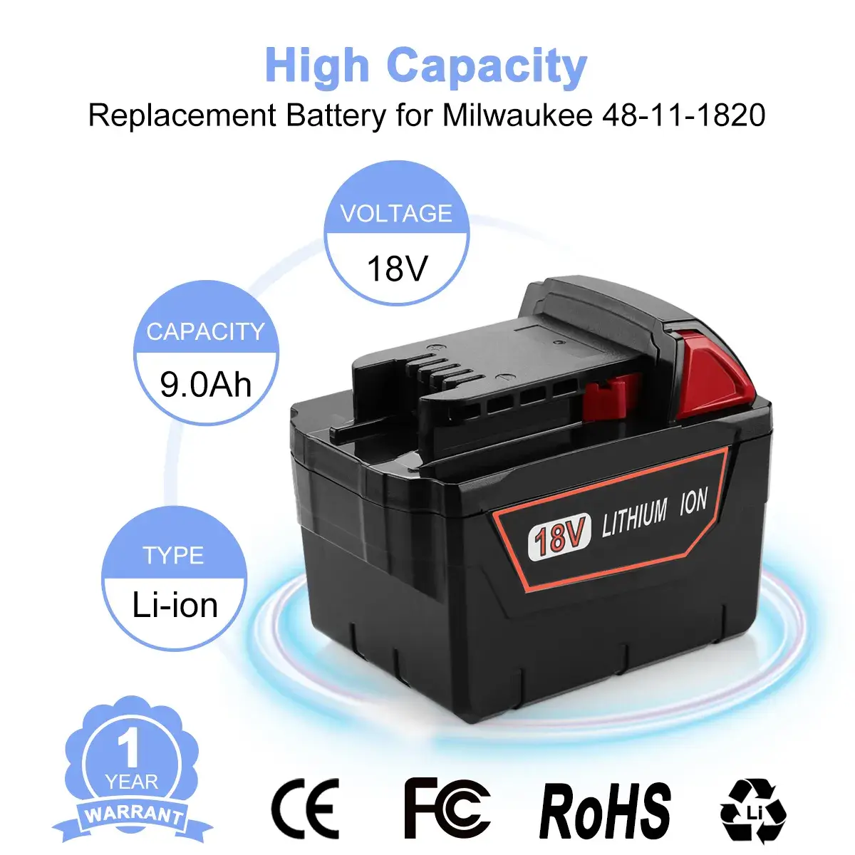 18v Battery For Milwaukee M18 Battery Compatible With Milwaukee(15 Cells) 18v Battery For Milwaukee M18 Battery Compatible With Milwaukee(15 Cells)