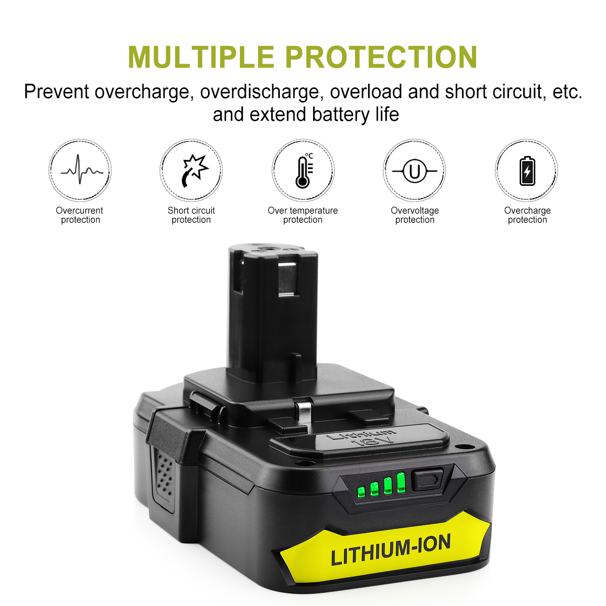 18V Lithium Ion Battery Replacement for Ryobi ONE+ Cordless Tools P108 P192