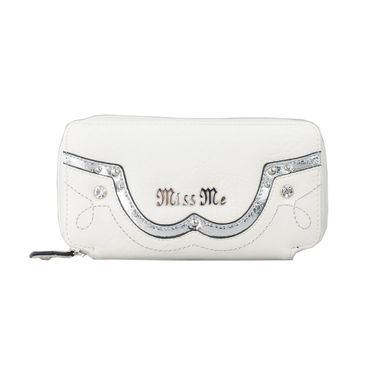 Woman White Long Zipper Around PU Wallet