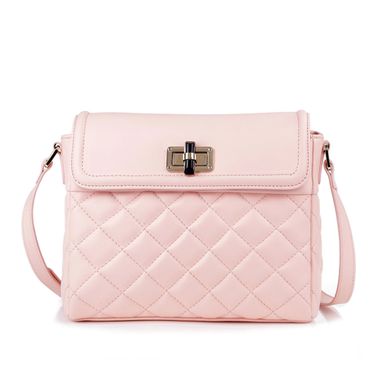 Pink Women Quilted Leather Shoulder Bag Handbag