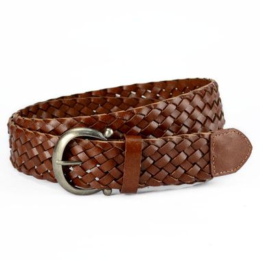 Men Braided Bonded Leather Belt with Round Buckle