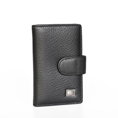 Man Black Snap Closure Leather Wallet with Double Socket