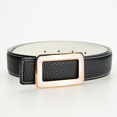 Reversible Genuine Leather Belt with Gold Brass Press Buckle