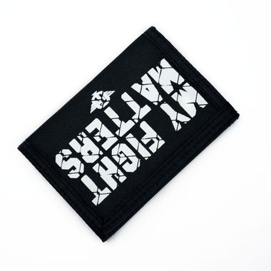 Man Black Velcro Closure Tri-Fold Printed Nylon Wallet