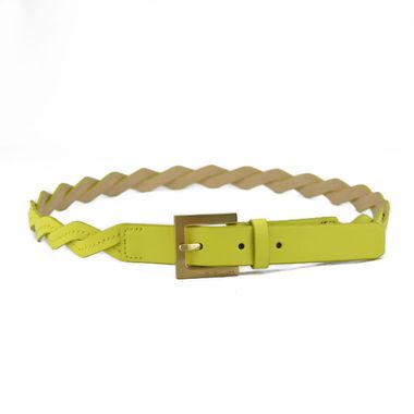 Lady Yellow Braided PU Belt with Gold Square Buckle