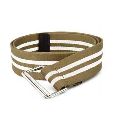 Men Striped Webbing Fabric Belt with Double Square Buckle