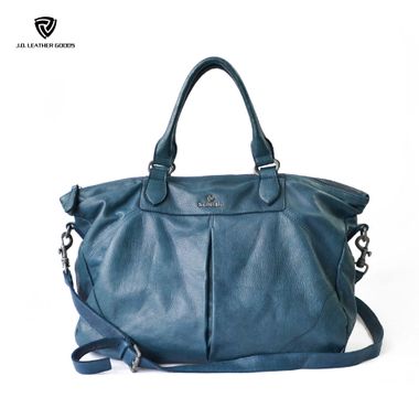 Blue Women Genuine Leather Washed Effect Vintage Handbag