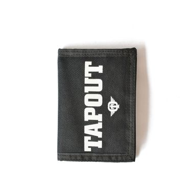 Logo Printed Black Fabric Tri-Fold Wallet with Velcro Closure
