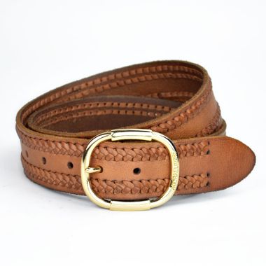 Ladies Leather Belt with Parallel Braided Leather Lace