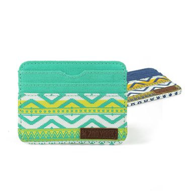 Aztec Printed Canvas Card Case with Leather Label