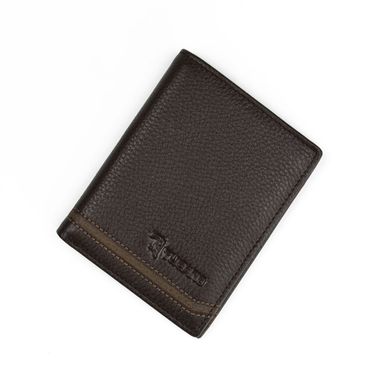Man Dark Brown Pebble Textured Vertical Leather Wallet