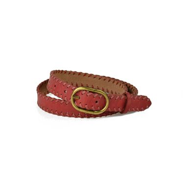 Red Edge Lacing Belt for Lady with Round Buckle