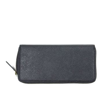 Men Casual Slim Black Saffiano Texture Microfiber Zipper Long Wallet