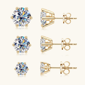 Golden Four Prong Moissanite Stud Earrings