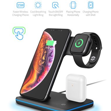 Z5 Best Quality Fast 15W Wireless Charger 7.5W Mobile Phone Smart Watch Earphone 10W 3 in 1 Automatic Wireless Charger