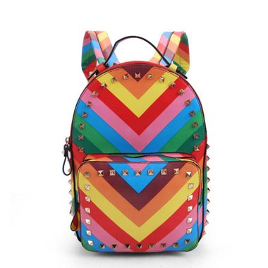 Rainbow Colored PU Backpack with studs