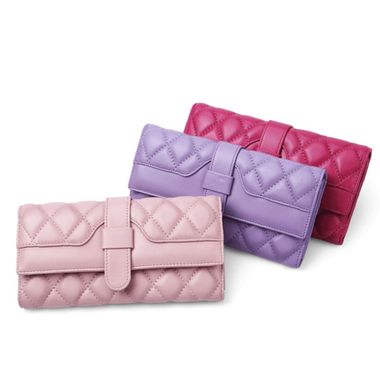 Long Type Pink Women Quilted Leather Wallet
