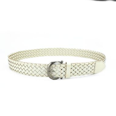 Women White Bonded Leather Braided Belt