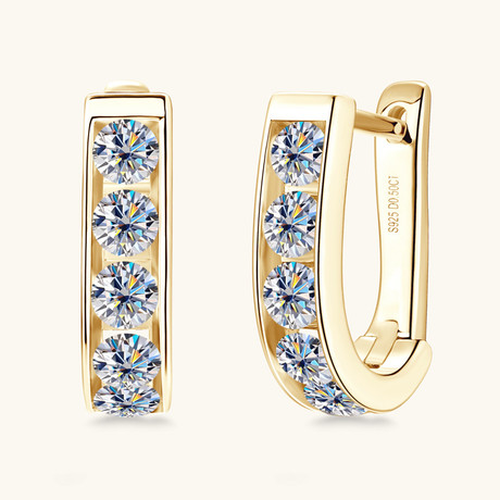Stunning Glod-Plated U-Shaped Moissanite Earrings