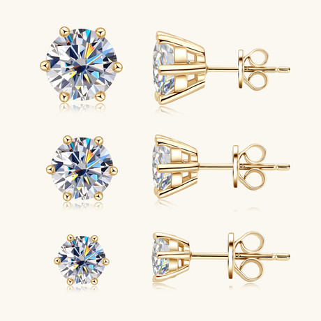 Golden Four Prong Moissanite Stud Earrings