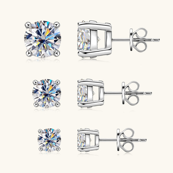 White Four Prong Moissanite Stud Earrings