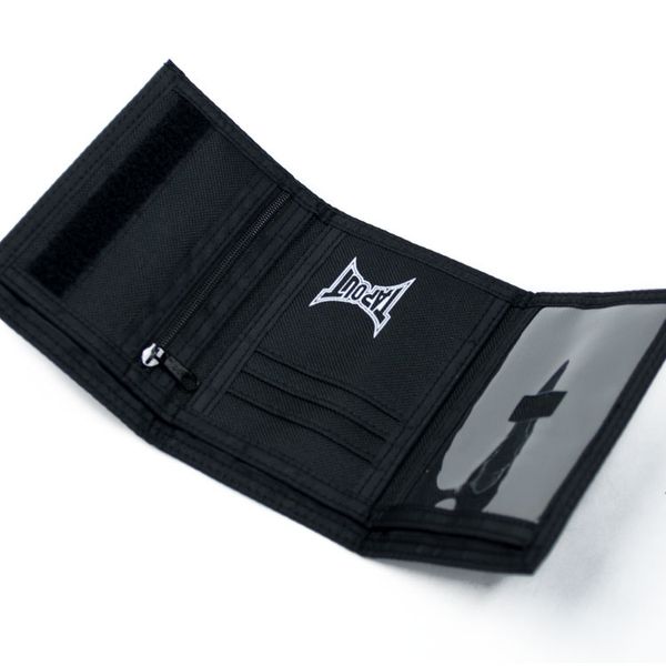 Man Black Velcro Closure TriFold Printed Nylon Wallet JDYB14144