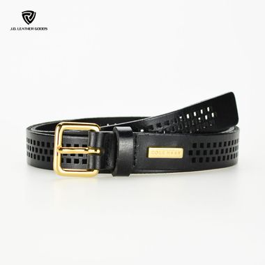 Women Cut Off Square Hole Full-Grain Leather Belt