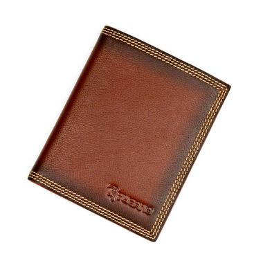 Man Triple Stitched Brown Leather Wallet with Shadowed Edge