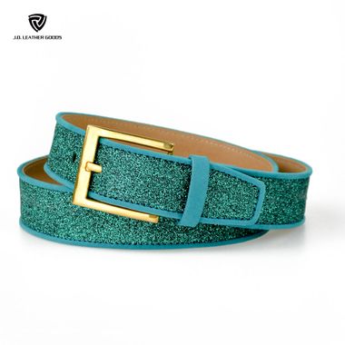 Golden Buckle Glitter PU Belt