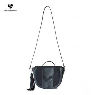 Black PU & Microfiber Material Lady Saddle Bag with Tassel Pandent