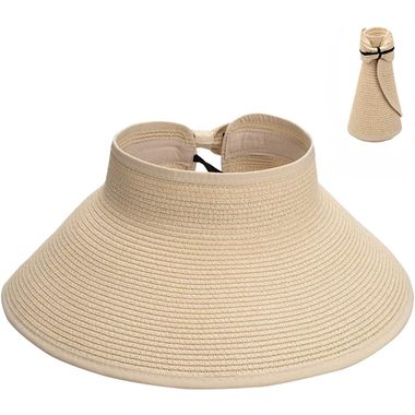 Rollable Ladies Wide Brim Straw Sun Visor Hat