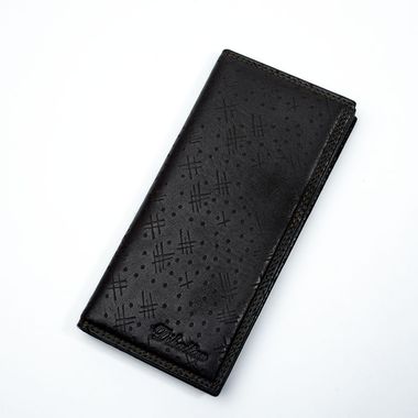 Man Leather Long Wallet with Dots & Scratches Detailing