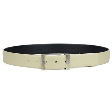 Men Feather Edged Leather Belt with Logo Stamped Keeper