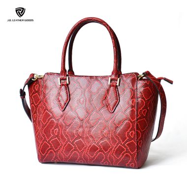Snake Skin Texture Zipper Closure Genuine Leather Fashion Women Handbag