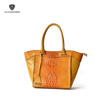 Yellow High Quality PU Crocodile Texture Double Handles Handbag