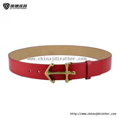 Women Red PU Buckle Belt
