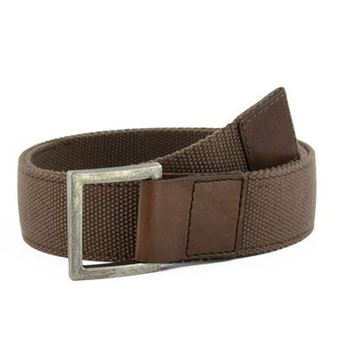 Men Double Square Buckle Webbing Belt  with Leather Tab & Tip