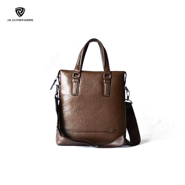 Brown Men Genuine Leather Business Handbag