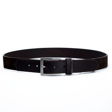 Men Cow Suede and Split Leather Belt with Zipper Keeper