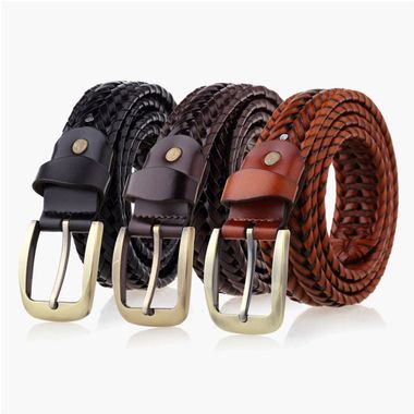 Braided Split Leather Belt with Alloy Zinc Pin Buckle