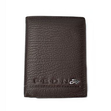 Man Brown Vertical Leather Wallet with Internal Zip Pocket