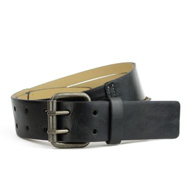 Women Fashion Black PU Belt with Double Prong Buckle
