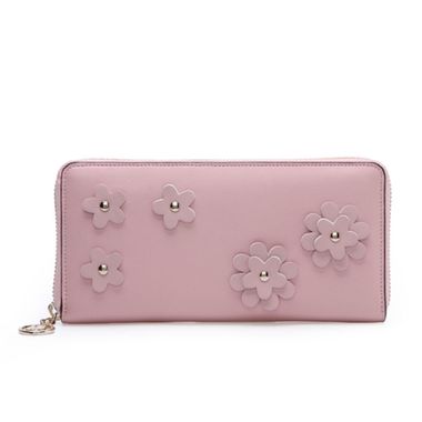 Pink Zipper Women Genuine Leather Wallet