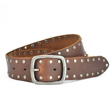 Women's Leather Belt with Rivets and Rhinestones