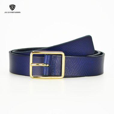 Women Full-Grain Leather Belt with Gold Square Buckle