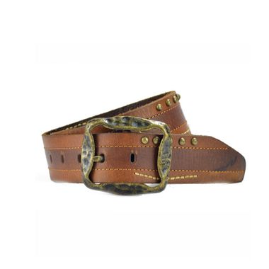 Men Fancy Buffalo Stitched & Riveted Leather Belt